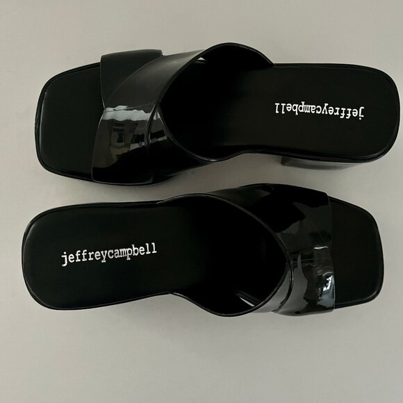 NEW! Jeffery Campbell Black Bubblegum Platform Sandals Heel Mule Patent Slides 6 - Picture 6 of 16